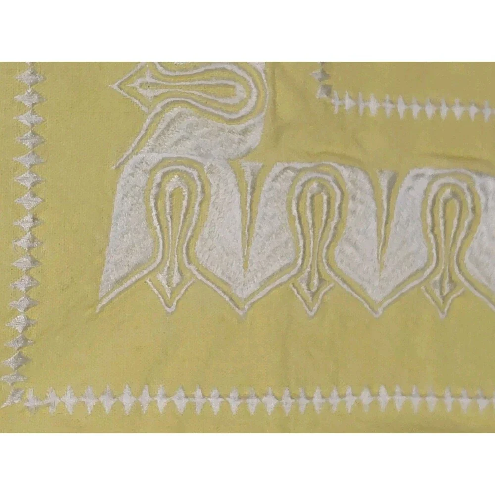 Echo Large Yellow White Embroidered Zipper Closure Decorative Pillow Cover 25x25